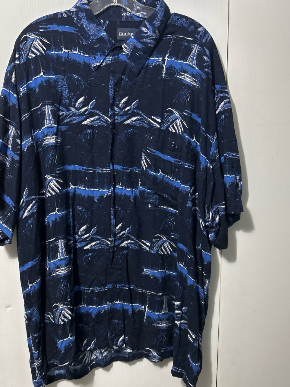 Puritan Navy Blue Short-Sleeve Button-Down with White & Royal Brushprint